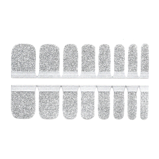 White Smoke Toe Nails/Kids Nail Wraps Silver Glitter Solid Color