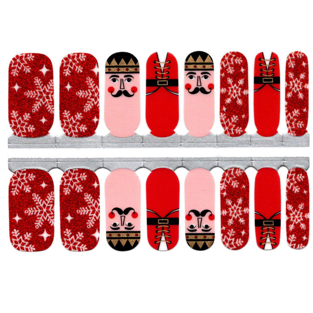 White Smoke Nutcracker Red Glitter Snowflakes