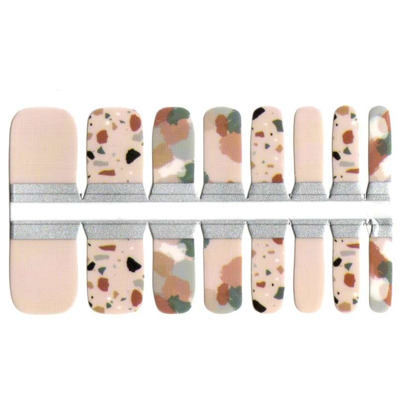 White Smoke Adult Toe Nails/Kids Finger Nail Wraps Nude Beige Terrazzo