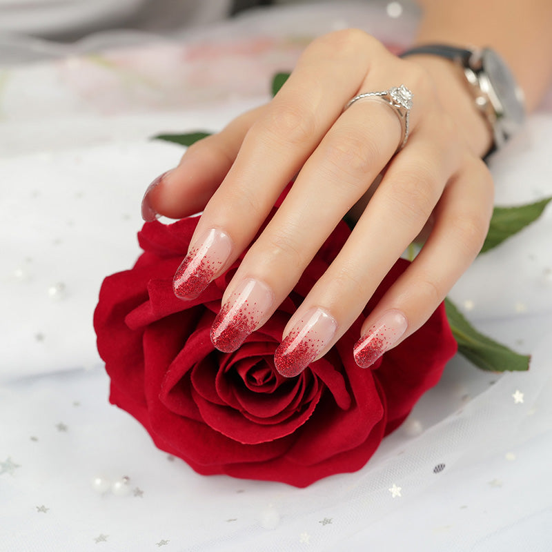 Lavender Red Glitter French Manicure