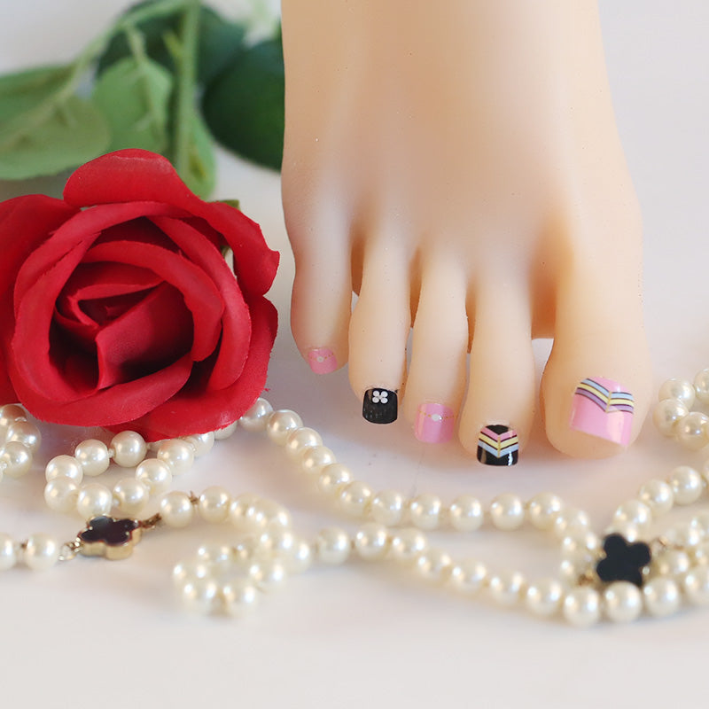 Light Gray Toe Nails/Kids Nail Wraps Pink Black Pastel Lines Feather