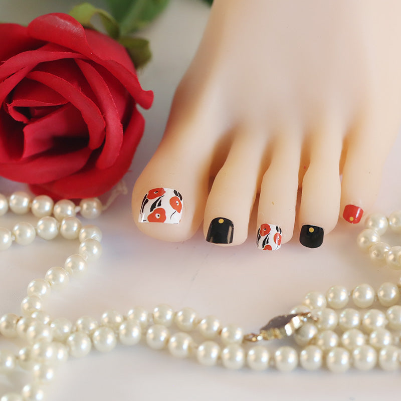 Gray Toe Nails/Kids Nail Wraps Red Black Poppy Flowers