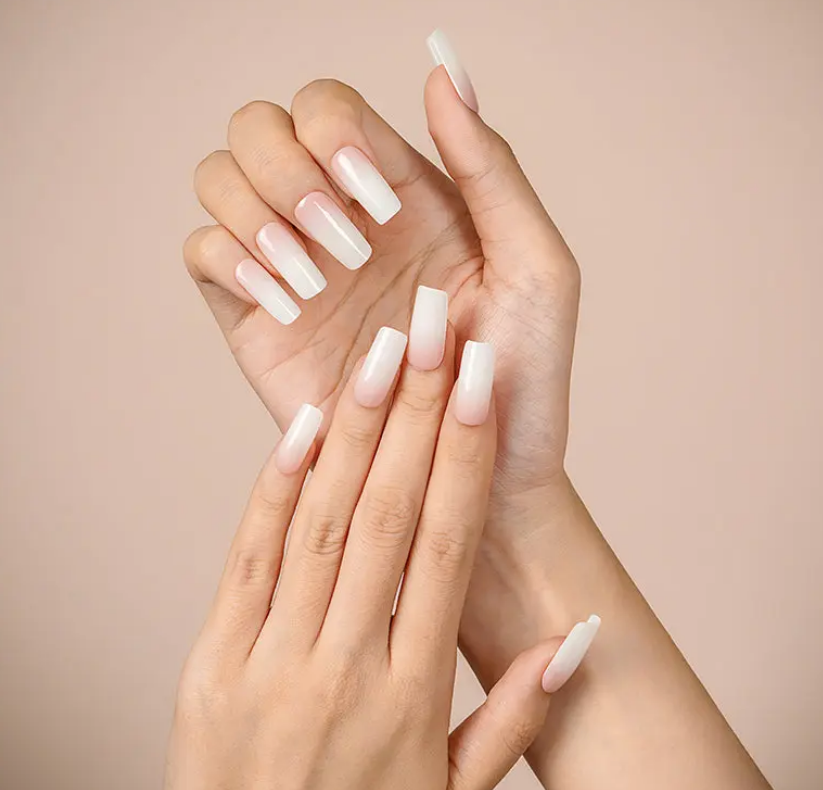 Tan Semi-Cured Gel Nail Wraps Light Pink Nude to White Ombre Gradient