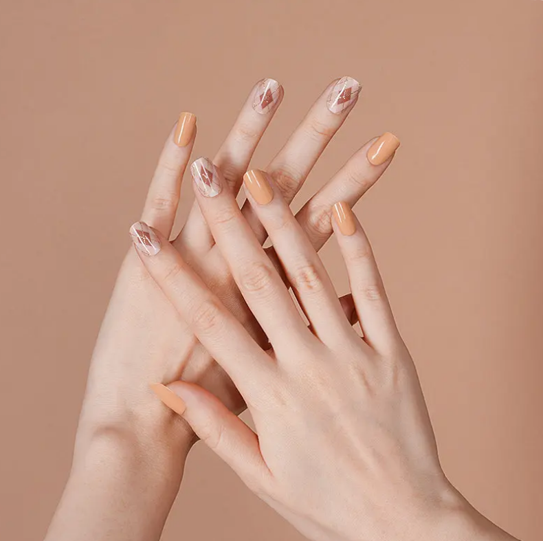 Rosy Brown Semi-Cured Gel Nail Wraps Fall Orange Beige Plaid