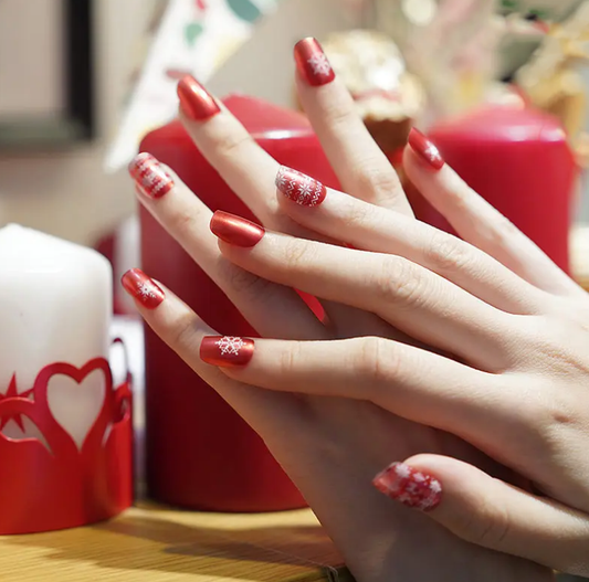Dark Gray Semi-Cured Gel Nail Wraps Red Christmas Snowflake Sweater Pattern