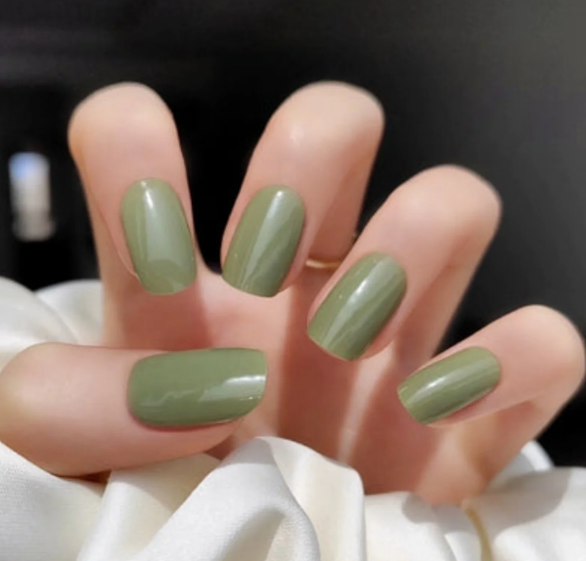 Black Semi-Cured Gel Nail Wraps Olive Green