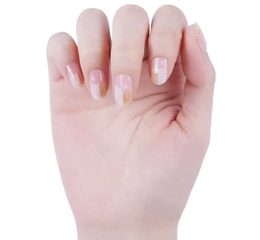 Gray Semi-Cured Gel Nail Wraps Gold Glitter White