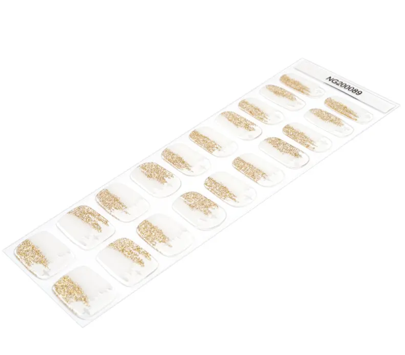 White Smoke Semi-Cured Gel Nail Wraps Gold Glitter White
