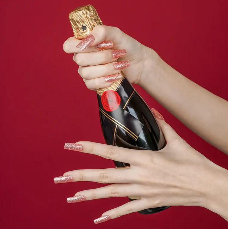 Brown Semi-Cured Gel Nail Wraps Pink Glitter