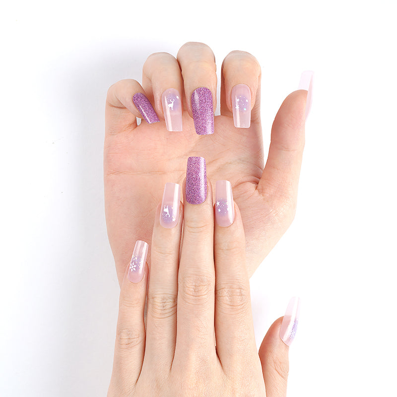 White Smoke Beige Purple Glitter Deer Snowflakes Semi-Transparent
