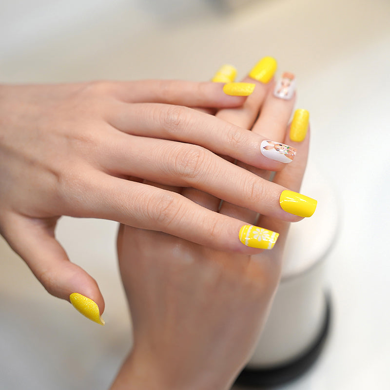 White Smoke Yellow White Hand Drawn Bunny Flowers