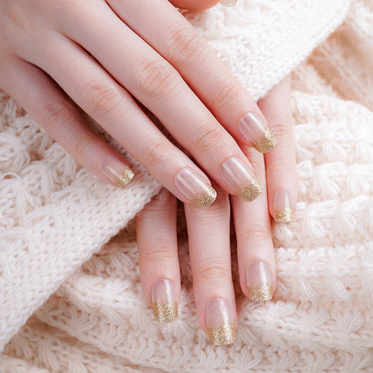 Light Gray Gold Glitter French Manicure Clear Background
