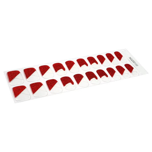 White Smoke Semi-Cured Gel Nail Wraps Red Glitter French Manicure Santa Hat