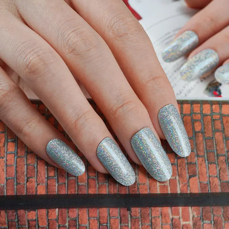 Tan Semi-Cured Gel Nail Wraps Silver Glitter Solid
