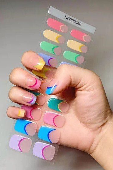 Dark Sea Green Semi-Cured Gel Nail Wraps Rainbow Colorful French Manicure