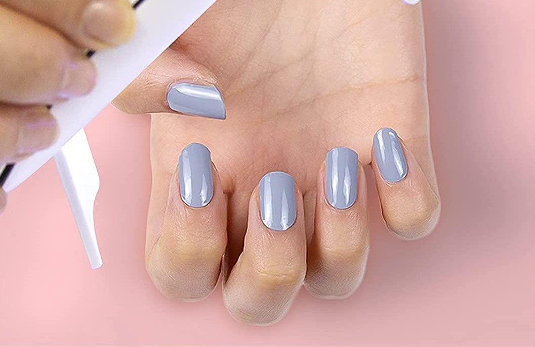 Light Pink Semi-Cured Gel Nail Wraps Grey Solid Color