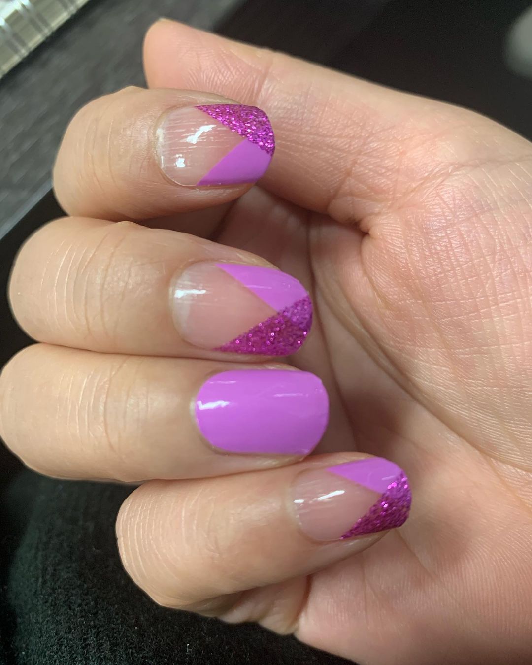 Tan Bright Purple with Glitter French Manicure Clear Background Negative Space