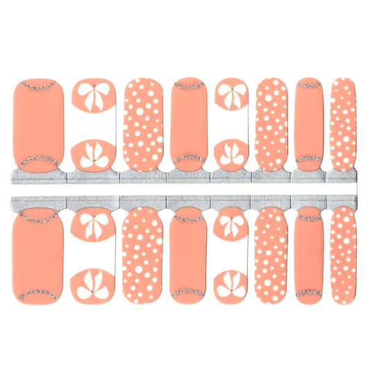 White Smoke Cantaloupe Orange with White Polka Dot and Bows with Silver Glitter Accents