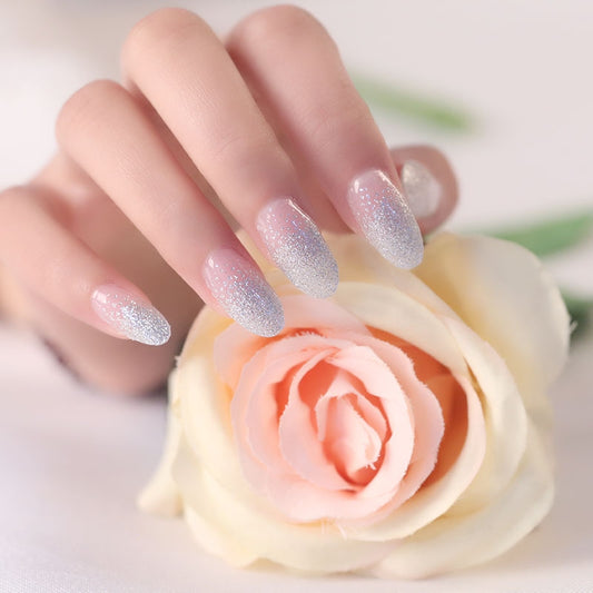 Light Gray Silver Glitter French Manicure