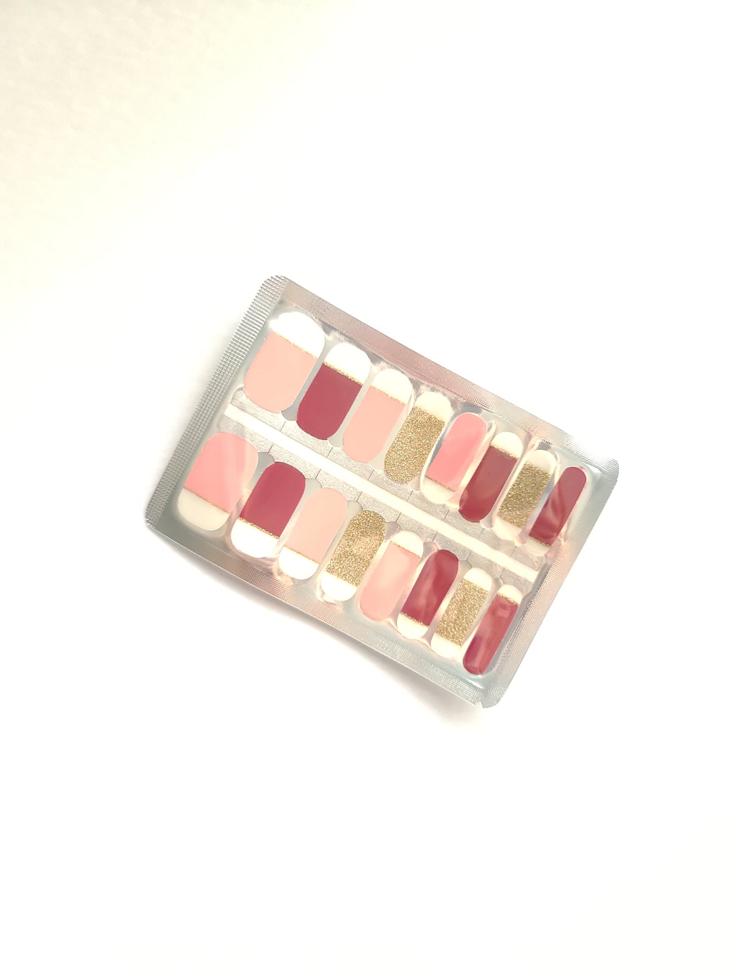 White Smoke Gold Glitter, Pink and Burgundy Red French Manicure with Clear Top
