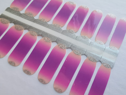 Gray Pink and Purple Ombre Gradient with Silver Glitter Accents