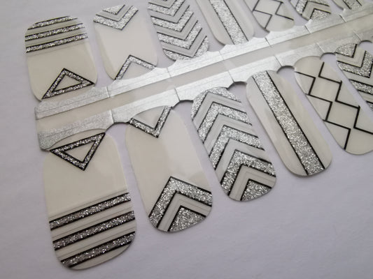 Dark Gray White Black Silver Glitter Geometry Tribal Aztec Art with Clear Transparent Background
