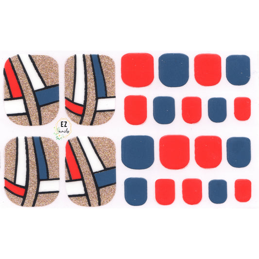 White Smoke Red Gold and Blue Toe Wraps