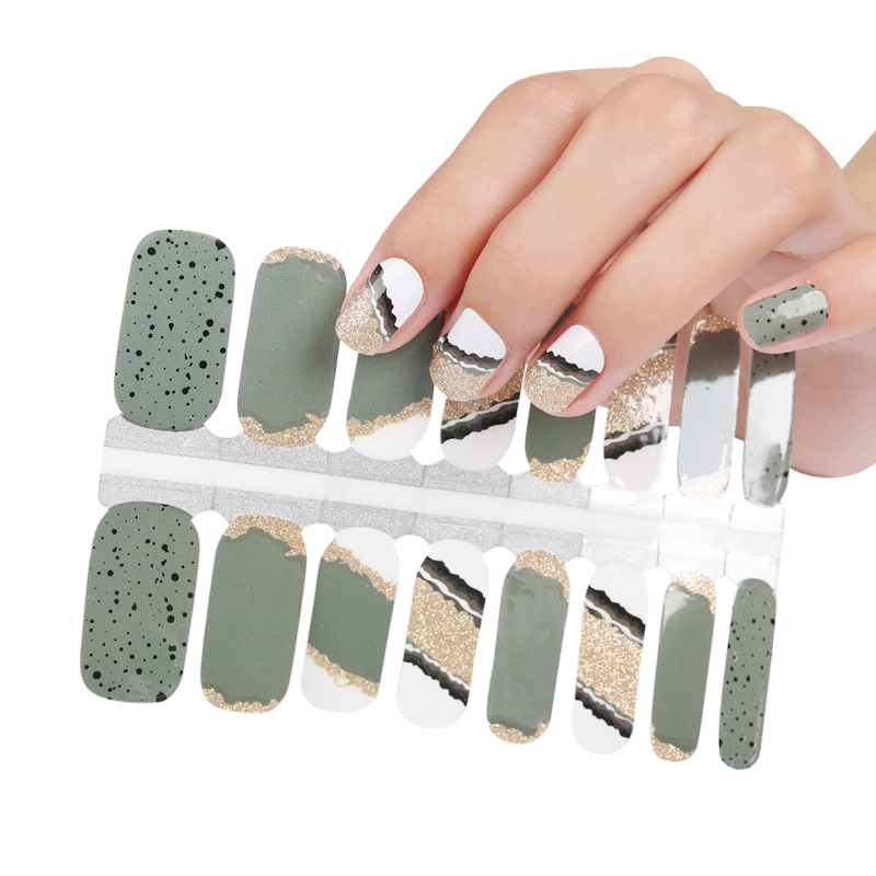 White Smoke Dark Green and White with Gold Glitter Marble Effect