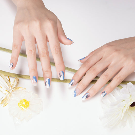 Lavender Blue and Silver Squiggly Lines Negative Space with Leaves