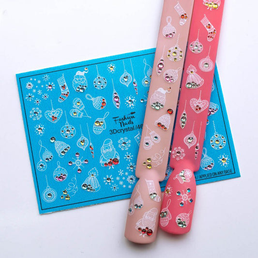 White Smoke 3D White Christmas Stockings, Hats, Snowflakes, Santa Claus, Tree Ornaments with Crystals