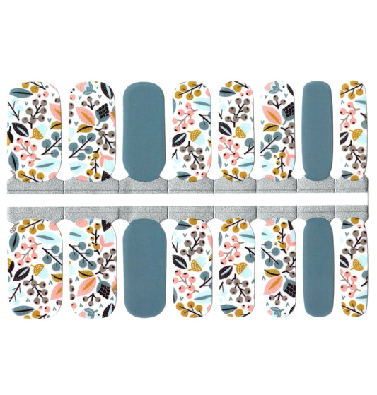 White Smoke Stone Blue and Peachy Pink Berry Branches Fall Theme