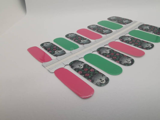 Gray Ghosts and Roses Pink and Green Halloween