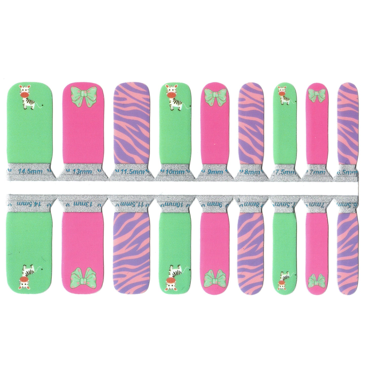 White Smoke Pink Purple and Green Zebra with Bows - Kids