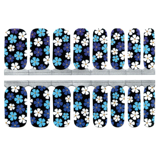 White Smoke Navy and Baby Blue White Flowers with Gold Glitter Middles