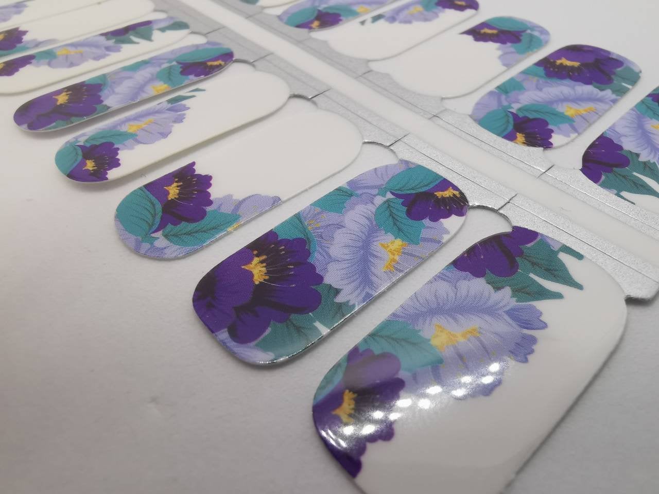 Gray White Background and Purple Flowers with Teal Leaves
