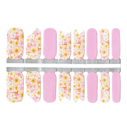 White Smoke Baby Pink and Orange Flowers with White Diagonal Cut Outs