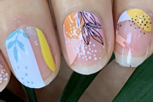 Gray Negative Space Abstract Art with Clear Background Pink Aqua Blue and Yellow