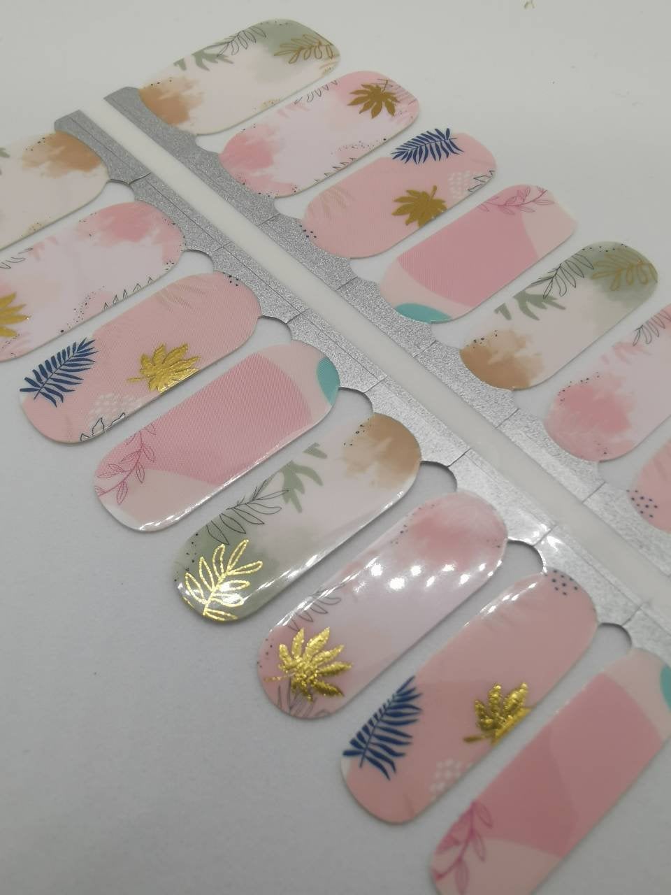 Gray Pink and Metallic Gold Green Leaves