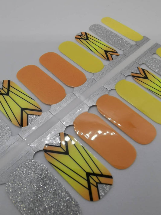 Light Slate Gray Yellow and Orange with Silver Glitter Geometry Tribal Aztec Art
