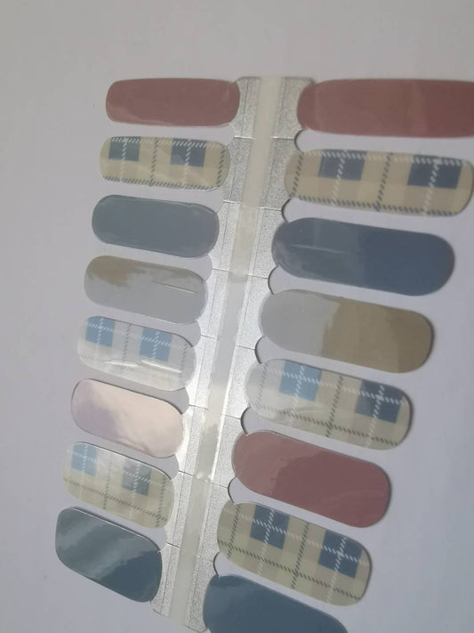 Dark Gray Pastel Stone Blue Beige and Dark Green Plaid