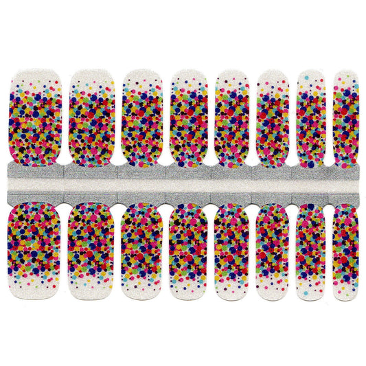 White Smoke Birthday Confetti with Shimmer French Manicure Yellow Blue Pink