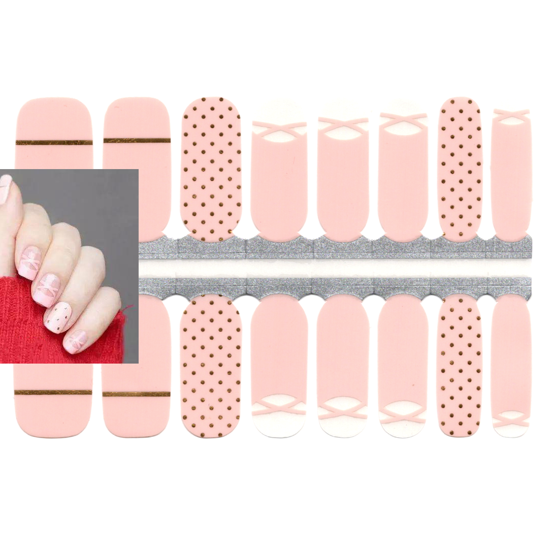 White Smoke Pale Pink Ballerina Dance French Manicure Gold Polka Dot