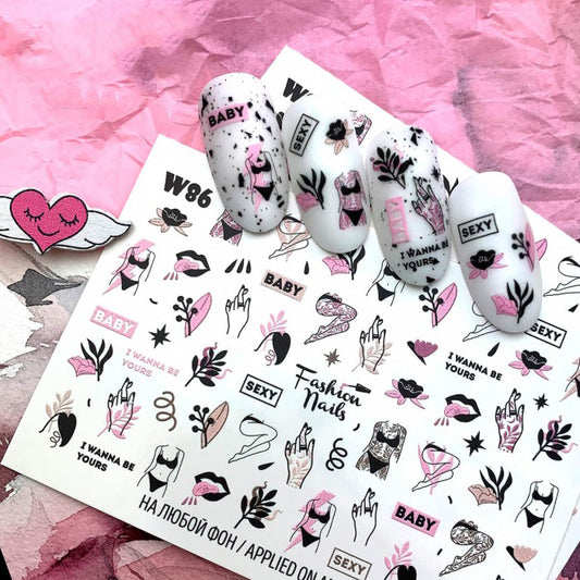 White Smoke Pink and Black Feminine Silhouettes, Women, I wanna be yours, Sexy, Baby