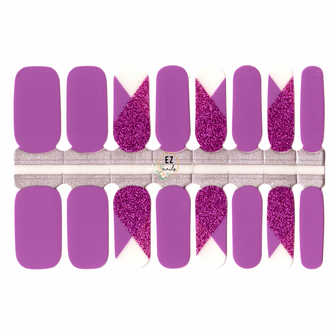 Medium Orchid Bright Purple with Glitter French Manicure Clear Background Negative Space