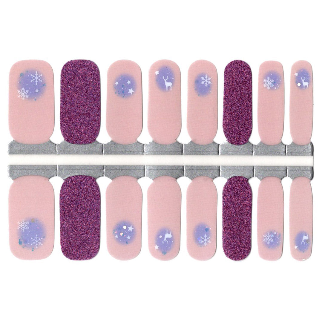 Light Pink Beige Purple Glitter Deer Snowflakes Semi-Transparent