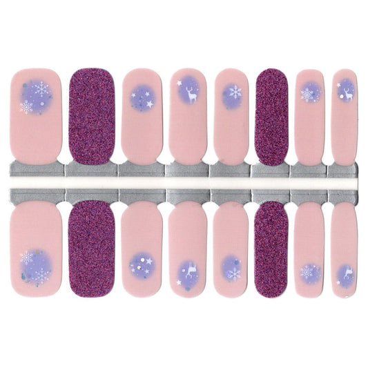 Light Pink Beige Purple Glitter Deer Snowflakes Semi-Transparent
