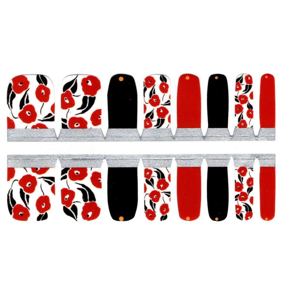 White Smoke Toe Nails/Kids Nail Wraps Red Black Poppy Flowers