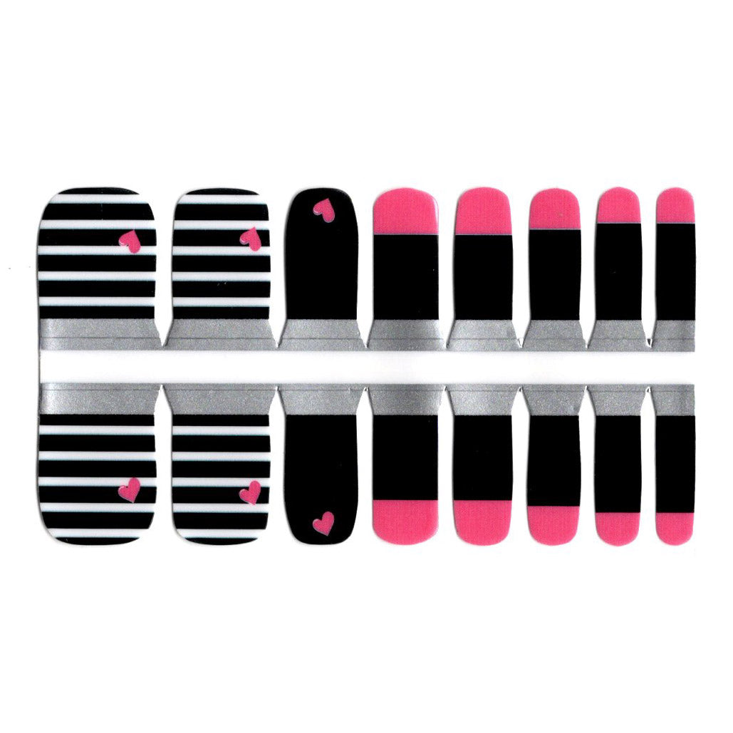 Black Toe Nails/Kids Nail Wraps Black White Striped Pink Hearts