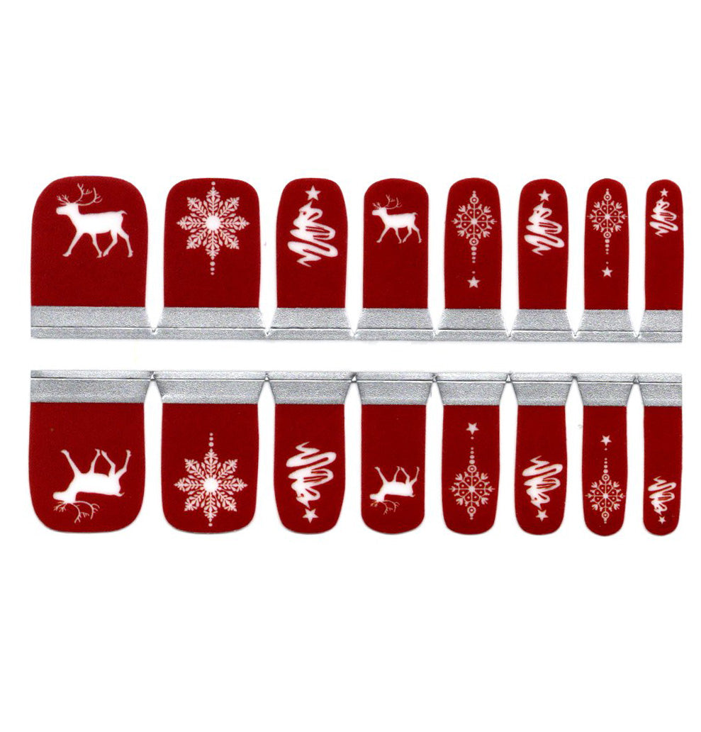 White Smoke Toe Nails/Kids Nail Wraps Dark Red Deer Christmas Tree
