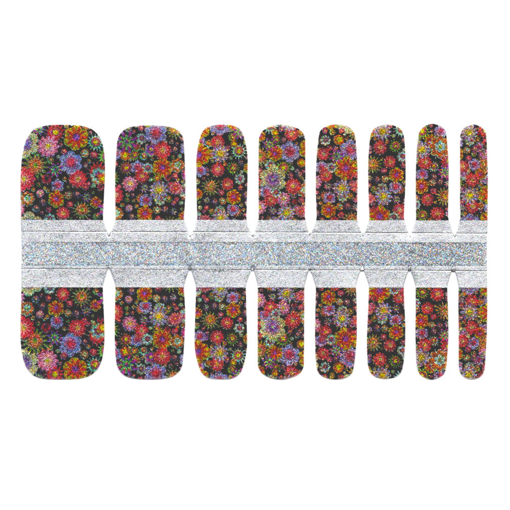 White Smoke Toe Nails/Kids Nail Wraps Glitter Field Flowers